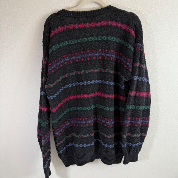 FRANKENMUTH KNIT CARDIGAN SWEATER DARK GRAY‎ MULTICOLOR STRIPE PATTERN SIZE L - Picture 8 of 8